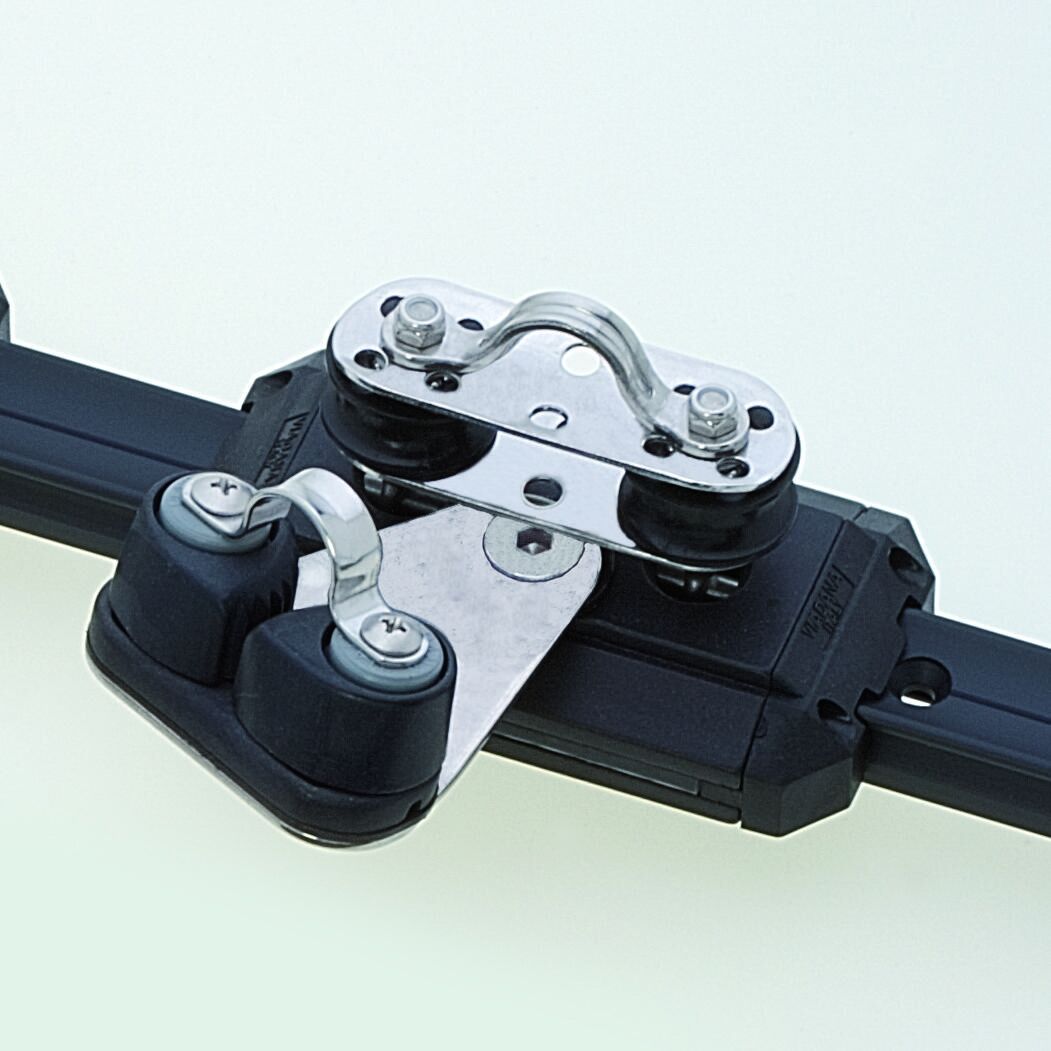 Korte kogelgelagerde overloopwagen met klem en oog, voor rail 25 mm